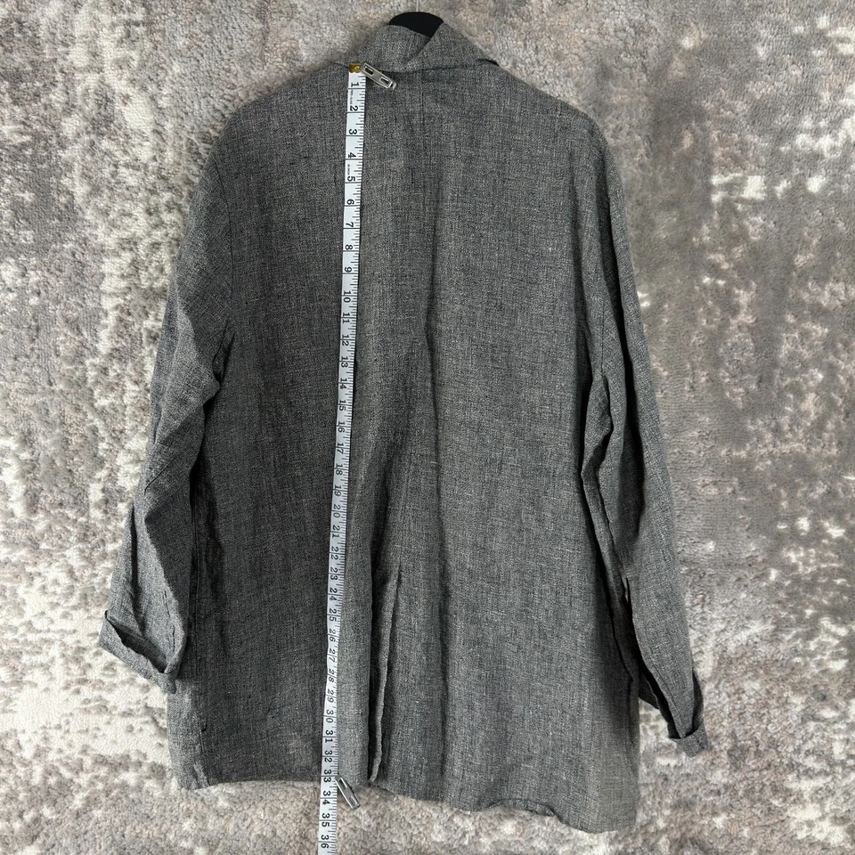 Chaqueta Blazer Lino Talla M De Gran Tamaño Lino Carrera Botón Gris Manga Larga Bolsillo Foto 4 de 4