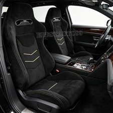 Universal Black Suede Fabric Reclinable Racing Seats Pair Leftright Wslider