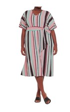 Lane Bryant Plus Size Striped Button Front Tie Waist Midi Dress 