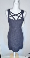 Eliza J NWT Dress SZ 8 Cocktail Dress Black Silver Metallic Criss Cross Stripes