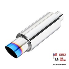 2" Exhaust Muffler, 2 inch Inlet 2 Intlet 3 outlet Blue Burnt Angle Cut