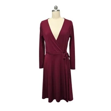 ModCloth Burgundy Long Sleeve Wrap Midi Dress Made in USA Size M