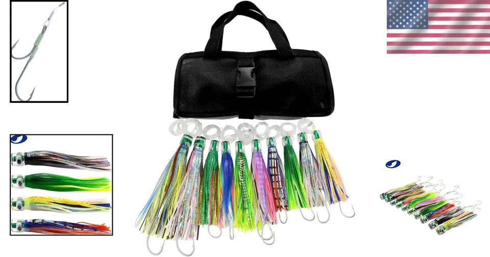 Crystal Head Big Game Fishing Lures 10pcs Stainless Hooks - Image 2 of 4