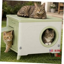 Outdoor Cat House, Extra Large Insulated Feral Cat Shelter with Escape Green