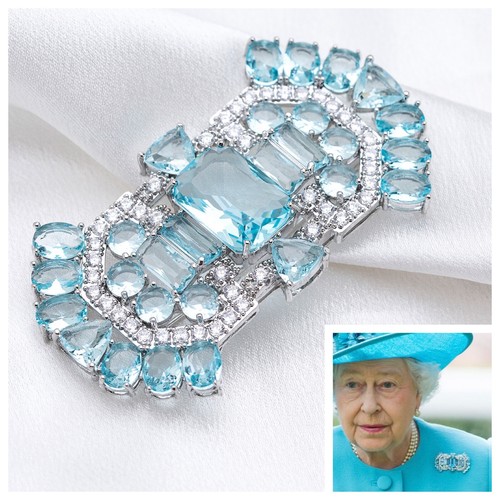Réplica de broche Art Deco aguamarina cristal creado por la reina madre y circonita 5A - Imagen 9 de 24