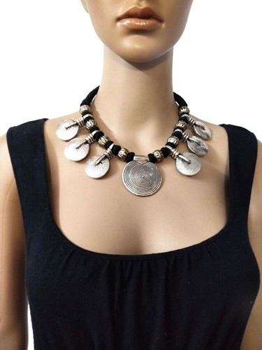 N5822 Ethnic Banjara Tibet Solid Spiral Disc Pendant Naga Gypsy Choker NECKLACE - Picture 2 of 16