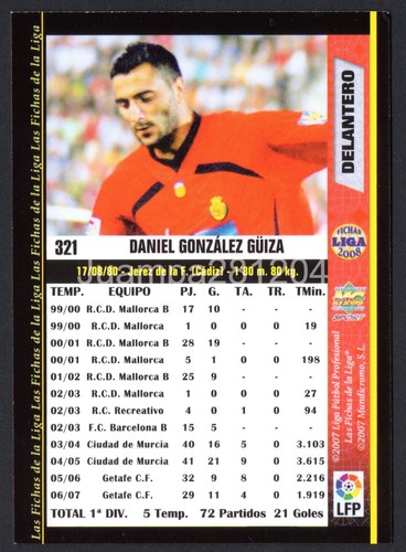 DANIEL DANI GONZALEZ GUIZA #321 MALLORCA 2007-08 CROMO MC MUNDICROMO LIGA 07/08 - Picture 2 of 2