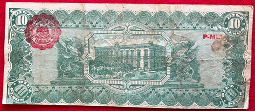 1915 Mexico 10 Pesos Diez EL ESTADO DE CHIHUAHUA Madero Issue SERIE J 227828 - Picture 2 of 2