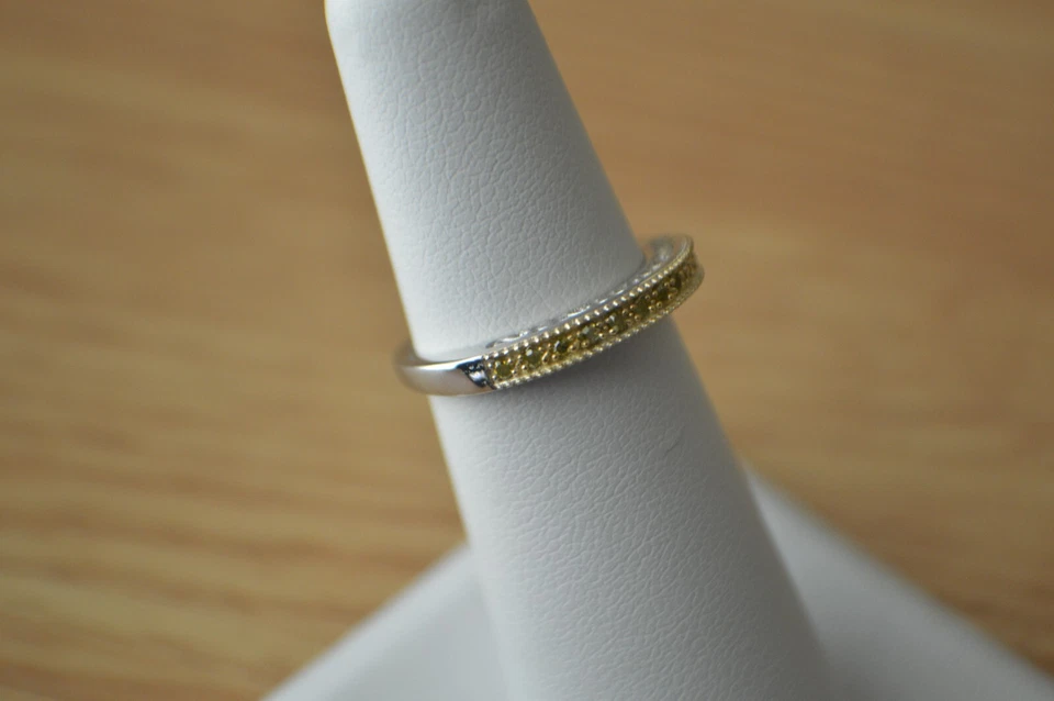 0.10ct Yellow Diamond Band Ring Rhodium Plated over Sterling Silver Size 5 - Image 2 of 4