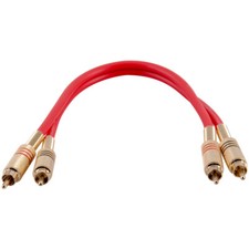 Premium Red 1 Foot Dual RCA Male to Dual RCA Male Audio Patch Cable