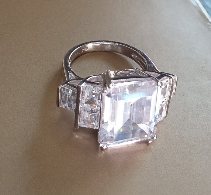 Large CZ Sterling Silver Statement Ring Marked 92… - image 15