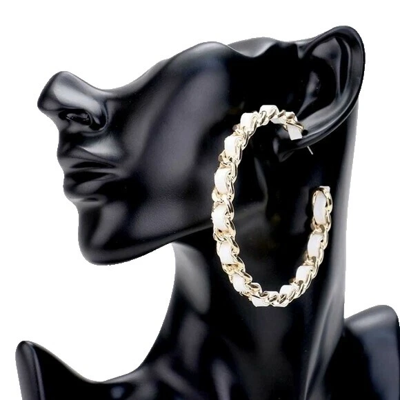 Pendientes de Oro Blanco de Cuero de Moda