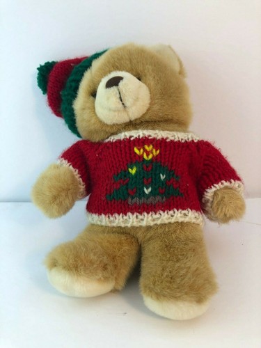 Adorable Vintage Christmas Teddy Bear - Crochet Hat & Sweater