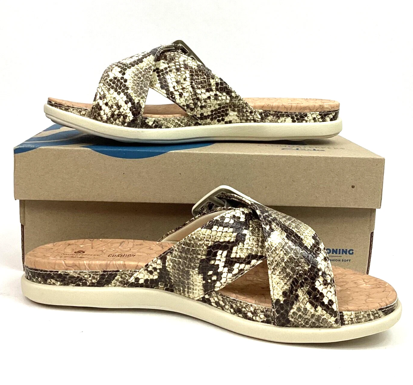 Clarks Step Juneshell Sandali donna taglia 8 (M) Cloudsteppers finti Snakeksin nuovi con scatola!