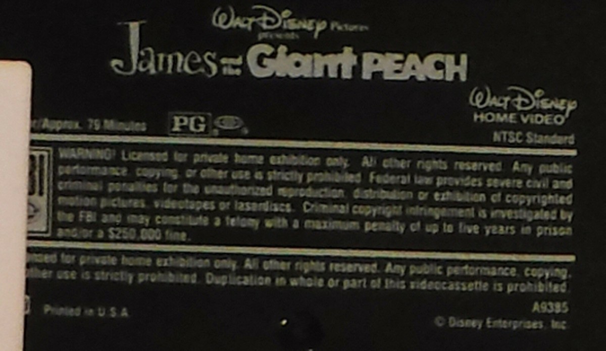 JAMES & THE GIANT PEACH – DISNEY HOME VIDEO VHS # 7894 – 79