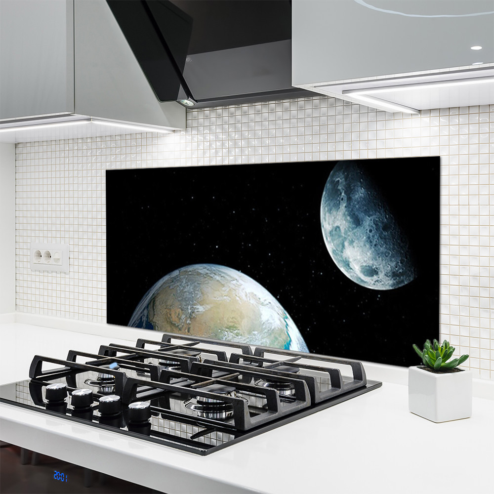 Crédence en verre trempé de 120x60 cm avec impression HD espace galaxie pour cuisine moderne