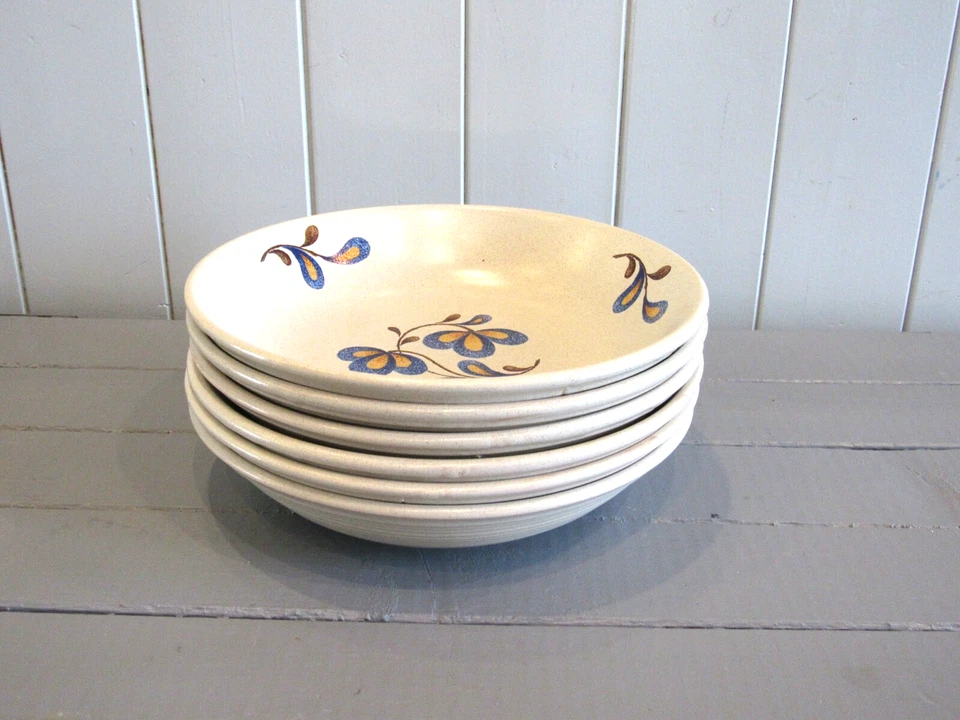 6 assiettes creuses beiges décor fleurs bleues KG Lunéville - Photo 4/4