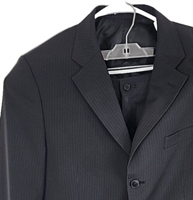 Mexx Mens 3 Button Black Pinstripe Suit, J: 40R, P: 34x28