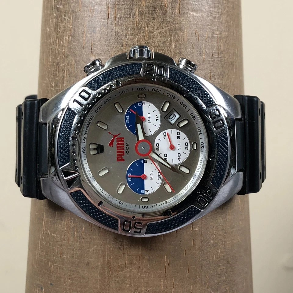 Puma Men PM5050 Chronograph Black Rubber Round 41mm Quartz Analog Watch 8 1/2" - image 2 of 4