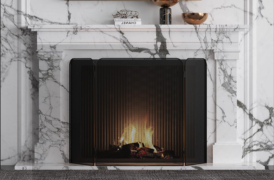 3Panel Metal Fireplace Screen for Fireplace Fire Spark Guard Grate for