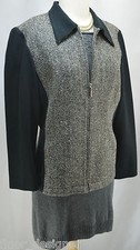 LIZ CLAIBORNE Lizsport Zip Up Blazer Jacket SIZE 8 black cream tweed VTG stretch