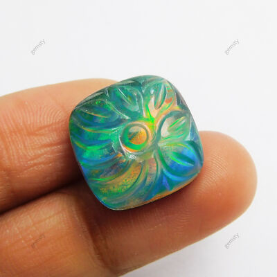 Square Cut Natural Boulder Opal Doublet 14.45 Ct CERTIFIED Loose Gemstone