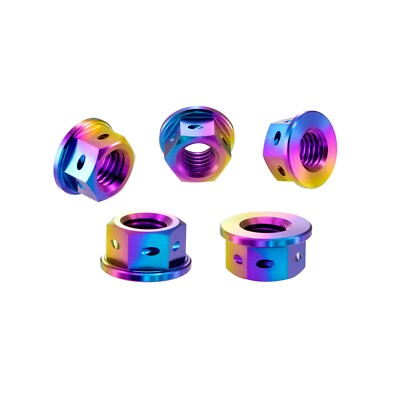 M8 Titanium Hex Flange Nut - Drilled For Lockwire, Ultralight Racing (1.25 Pitch)