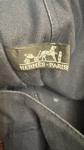 HERMES Paris Fourre Tout MM Navy Brown Cotton Canvas Tote Hand Bag Purse Paris - Picture 9 of 16