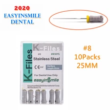 EASYINSMILE Dental Endodontic Root Canal Stainless K-File 25MM  Hand Use 10X #8