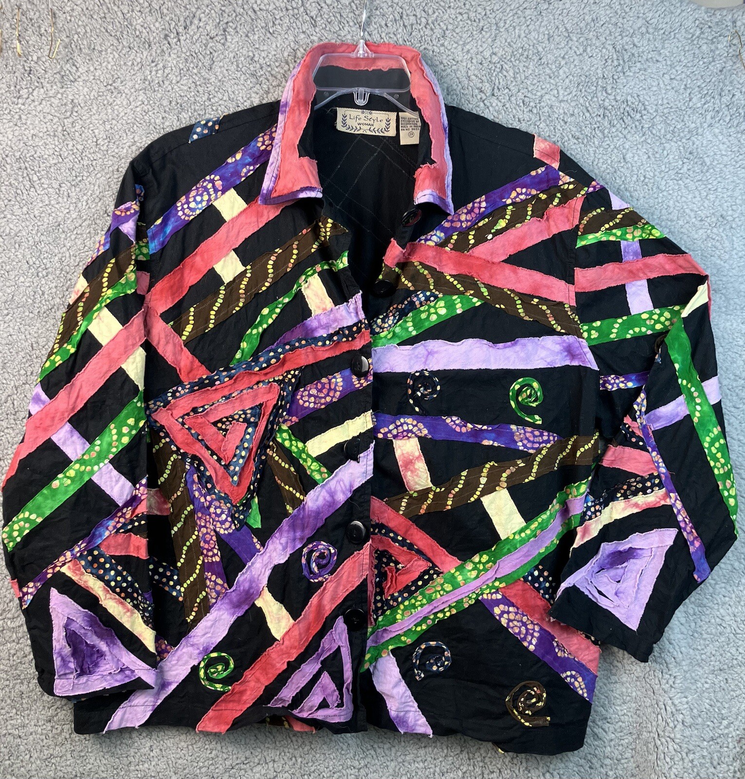 Life Style Patchwork Button Up Jacket Womens 2X C… - image 2