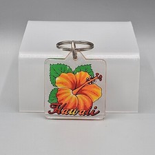 Hawaii State Acrylic Lucite Keychain Hibiscus Flower