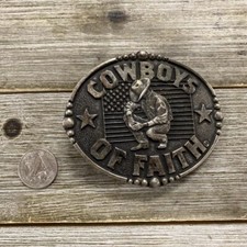 Cowboys Of Faith Belt Buckle Western Religious Rodeo Prayer Flag Vtg 90s