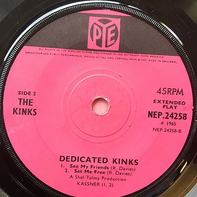 英7” Kinks Dedicated Kinks NEP24258 PYE RECORDS /00080 The Kinks - Dedicated Kinks - EP - Dedicated Follower Of