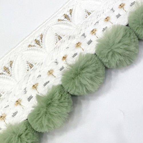 2M Embroidery Lace Edge Trimming Pompom Ball Trim DIY Curtain Trim Accessories - Picture 2 of 10