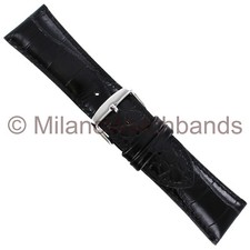 26mm deBeer Mens Baby Crocodile Grain Black Padded Stitched Watch Band