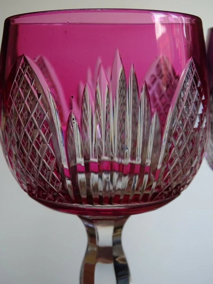 2 ANCIENS VERRES A VIN COULEUR ROEMER CRISTAL ROUGE AMETHYSTE BELLE QUALITE 19 c - Photo 2/4