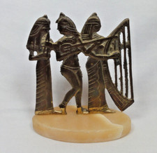 Vintage Egyptian Brass Figurine Alabaster Base Three Musicans Nakht Tomb 5.75"