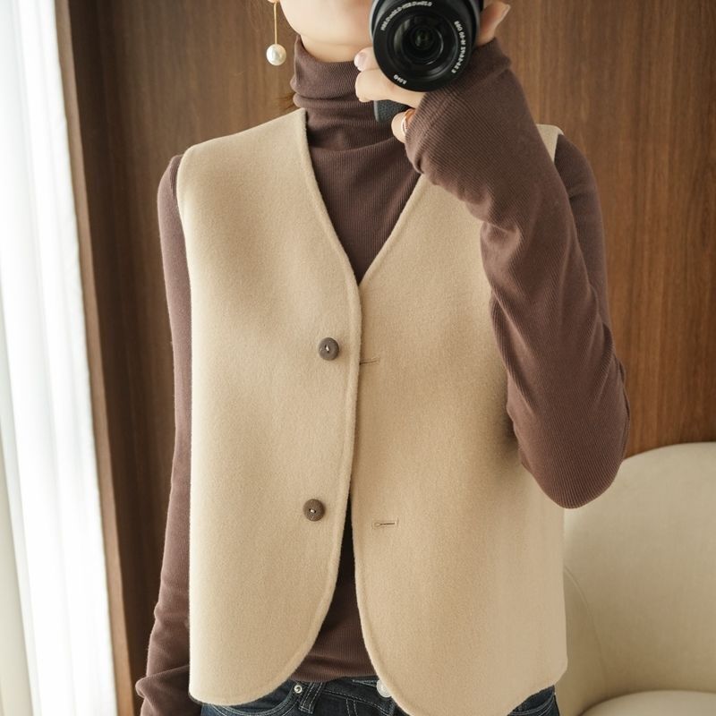 Chaleco sin mangas de mezcla de lana de pecho único cuello en V chaqueta chaleco delgado chaleco