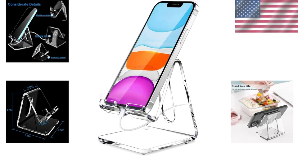 Soporte Acrílico para Teléfono Celular, Soporte Portátil Transparente para Teléfono para Escritorio, Compatible con... Foto 2 de 4