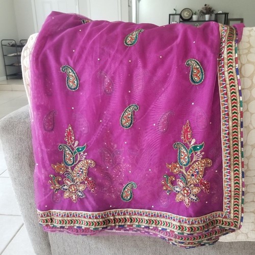 Indian Saree Beaded Embroidered embellished Net Tissue Ethnic Princess Queen