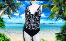 NWT PROFILE by GOTTEX black and white RUFFLE 1 pc BATHING SUIT SWIMSUIT SZ - 8