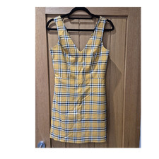 Miss Selfridge Petites Yellow Check Mini Dress V-Neck Sleeveless Zip UK 8