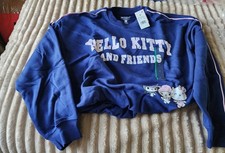 Women's Hello Kitty Friends Bubble Hem Graphic Sweatshirt - Navy Blue M