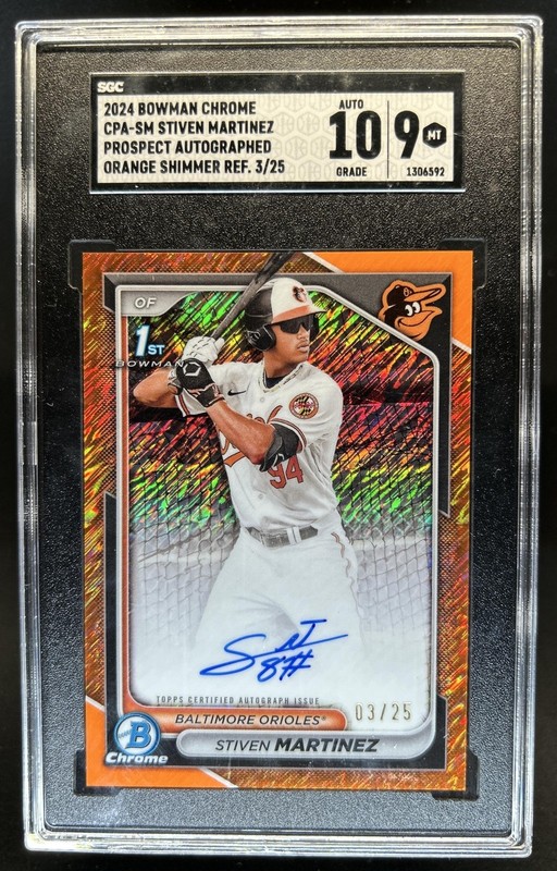 2024 Bowman Chrome Stiven Martinez Auto Orange Shimmer Refractor #/25 SGC 9/10