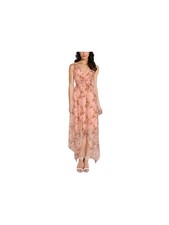 ADRIANNA PAPELL Womens Coral Tie High To Low Hem Sleeveless Maxi Dress 4