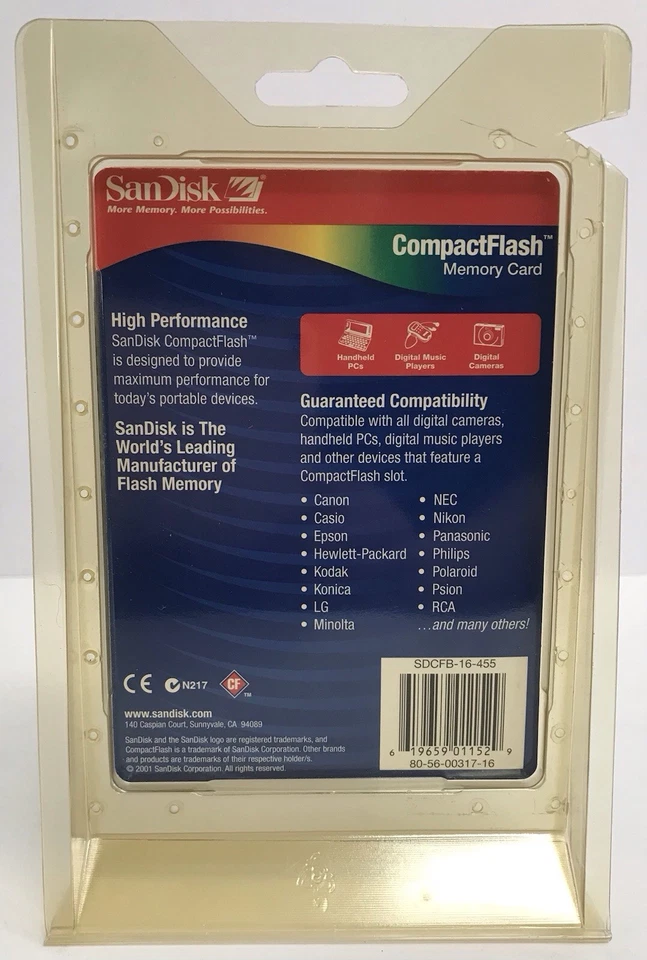 16MB SanDisk Compact Flash Card Memory Card SDCFB-16-455 Original Package - Image 2 of 2
