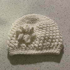 White Crochet Beanie Hat Newborn Unisex Baby Solid with Flower Accent