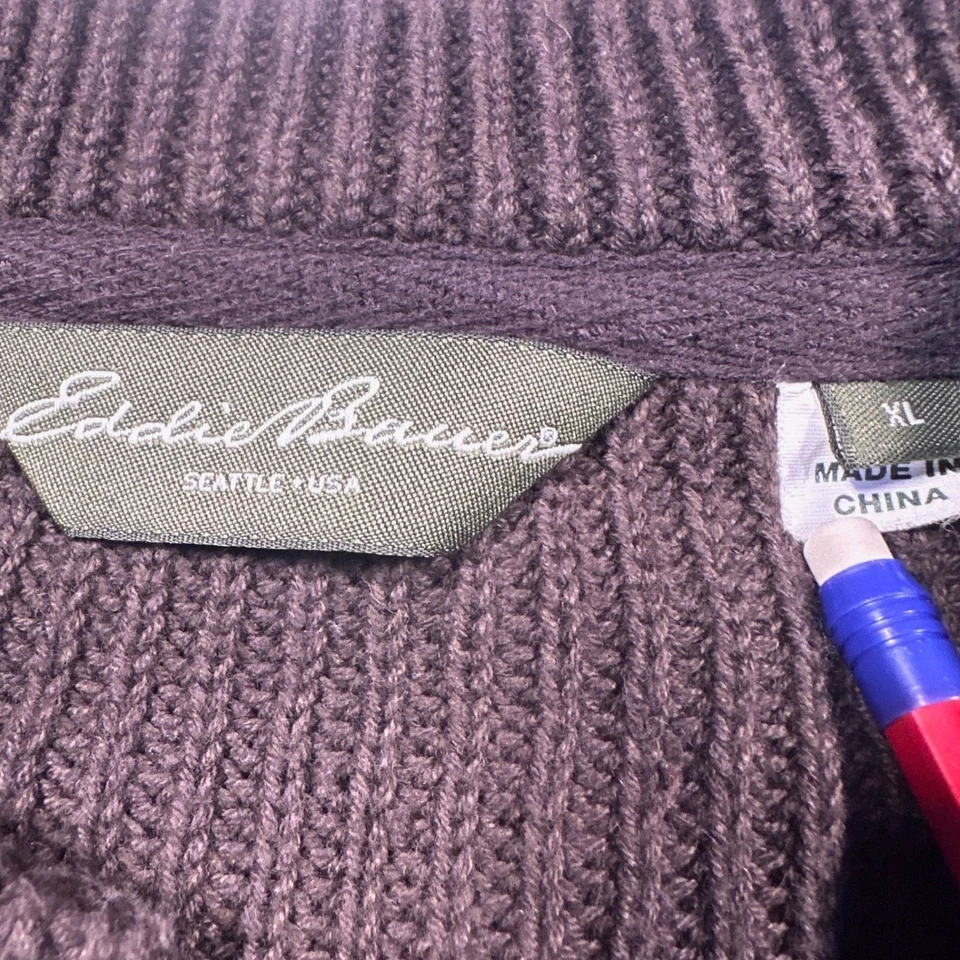 Vintage Y2K Eddie Bauer Mens XL Sweater Brown Ribbed Knit Cotton Henley - Image 4 of 4