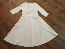 REDUCED Womens L White Fit&Flare Ruched Cross-over Bodice Office Cocktail Dress