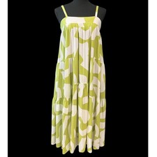  Anthropologie ABEL THE LABEL Smocked Citron White Ruffled MAXI Boho Dress Sz XS